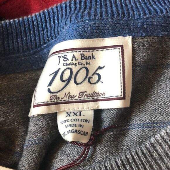 JOS A Bank Grey And Blue Striped Mens Long Sleeve Sweater - Picture 6 of 8